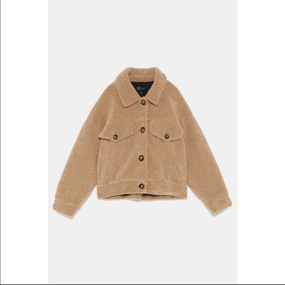 Zara Blogger Favorite Teddy Shearling Jacket Coat Tan Size M - Picture 1 of 12